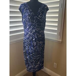 Lauren Ralph Lauren Women's Blue Slinky Faux Wrap Dress Sz 12